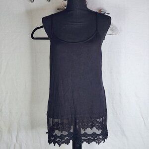 Eikosi Black Rayon Span Spaghetti Strap Tiered Poly Mesh Lace Cami Top Size 2XL